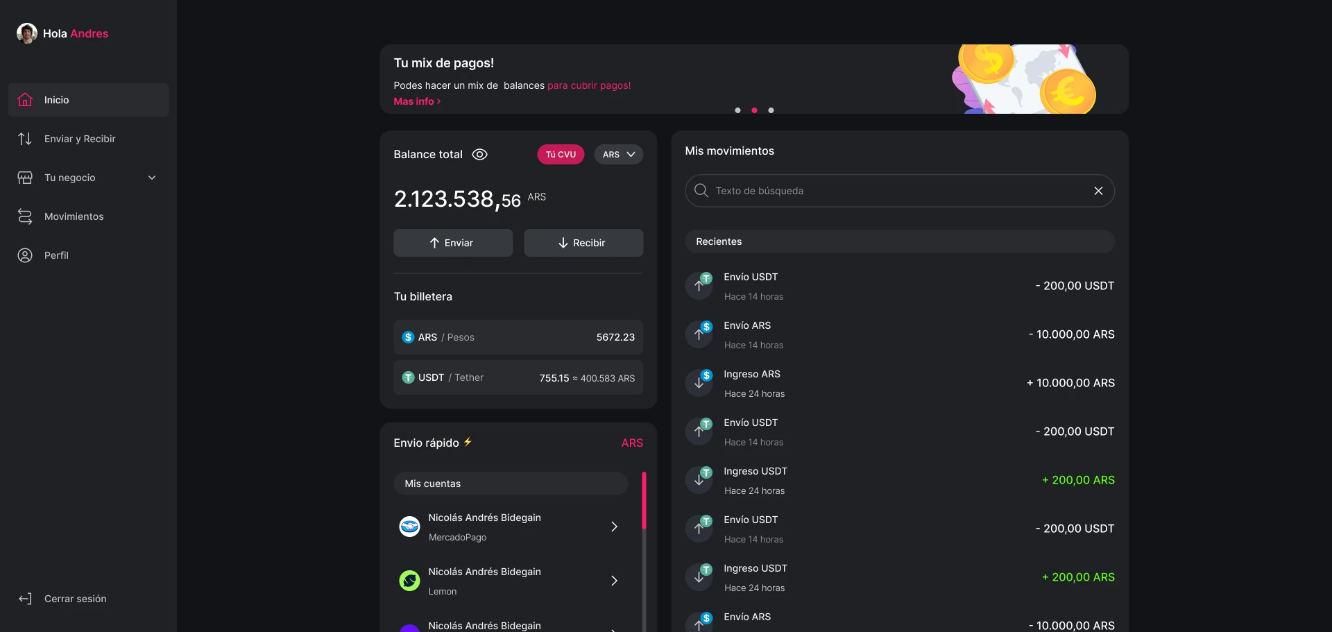 Rebit Wallet — home dashboard